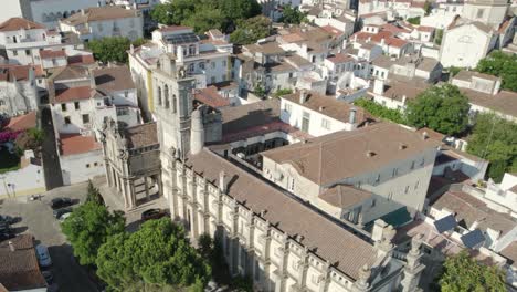 Church-of-Nossa-Senhora-da-Graça-orbital-drone-shot-of-Portugal-tourism-landmark