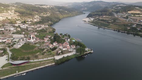 Aerial-panorama-view-Douro-river-and-Tâmega-intersection-Landscape,-Entre-os-rios