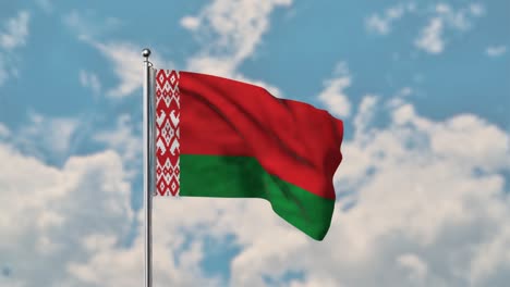 Bandera-De-Bielorrusia-Ondeando-En-El-Cielo-Azul-Video-Realista-4k