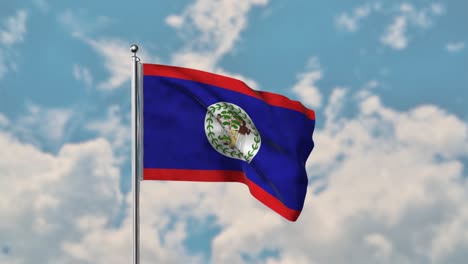 Belize-flagge,-Die-Im-Realistischen-4k-video-Des-Blauen-Himmels-Weht