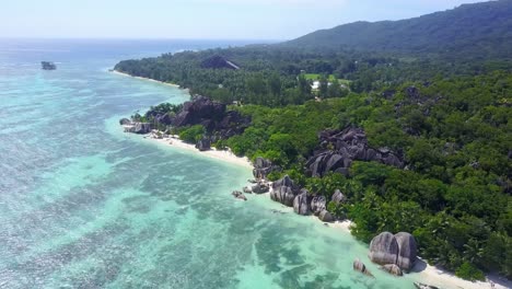 Afrika-Indischer-Ozean-Seychellen-La-Digue-Anse-Source-D&#39;argent-Strand-Drohnenschießen