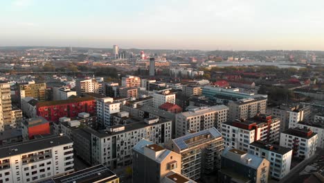 Living-apartment-building-district-of-Hisingen-town-in-Sweden,-aerial-drone-view