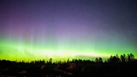 Time-lapse-of-northern-lights-in-the-skies-above-the-forests-of-the-upper-mid-west