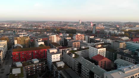Aerial-cityscape-view-Hisingen-Downtown-Apartment-Buildings-complex,-Urban-Scenery