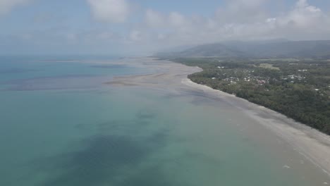 Aerial-View-Of-Four-Mile-Beach-And-the-Coral-Sea-In-Port-Douglas,-Far-North-Queensland,-Australia