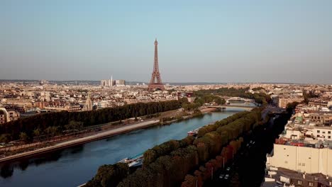 Luftpanorama-Von-Paris-Mit-Fluss-Seine-Und-Eiffelturm,-Frankreich