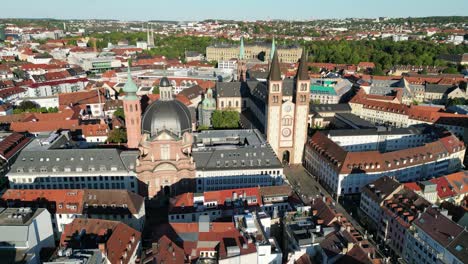 Wuzburg-city-centre-Germany-reverse-drone-aerial-view-4K