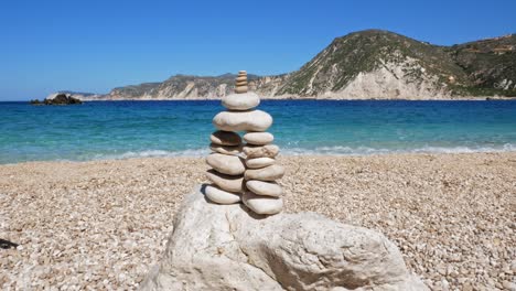 Rock-Stacks-On-Agia-Eleni-Beach-In-Greece---static-shot