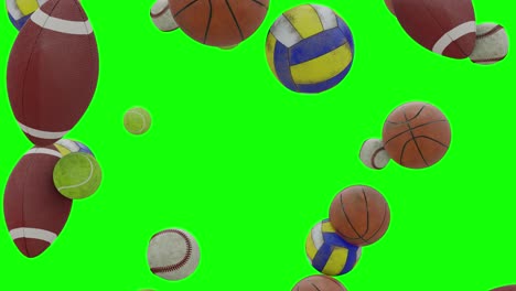 Set-Of-Balls-3D-Falling-Down-On-Green-Screen-Background-With-Alpha-Matte