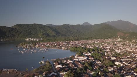 Drone-three-sixty-of-Paraty-and-Paraty-Bay-in-Brazil-on-sunny-day