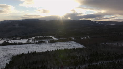 Scenic-Winter-Landscape-In-Charlevoix-Quebec,-Canada---aerial-shot