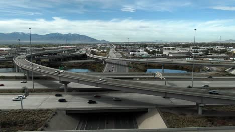 Incredible-Aerial-Shot-passing-over-I15-Freeway-and-21-South-Street-Intersection-in-Salt-Lake-City-Utah