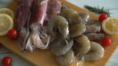 fresh-seafood-raw--on-wooden-board