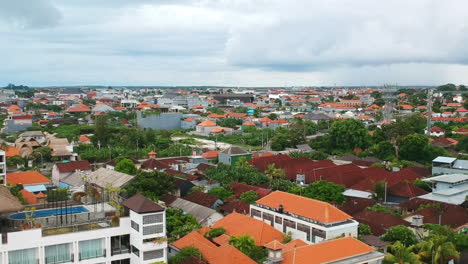 Aerial-birdeye-View-Of-Suburban-Location-In-Legian-Bali,-Indonesia-Asia
