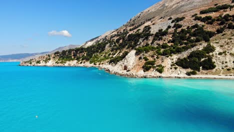 Pristine-Waters-Of-Agia-Kiriaki-Island-In-Kefalonia-Greece---aerial-shot