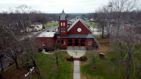 Mocksville-North-Carolina-Old-Historic-church-forward-Aerial