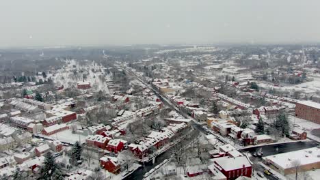 High-aerial-features-American-urban-city-during-winter-snow