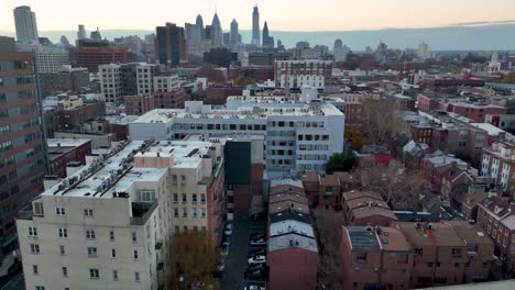 Aerial-flight-over-Philadelphia-urban-historic-district