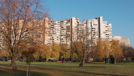 Parque-Junto-A-Los-Bloques-De-Apartamentos-En-El-Este-De-Novi-Zagreb,-Croacia