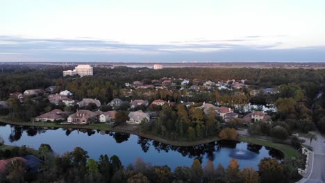 Aerial-View-of-North-Florida-Neighborhood-With-Pond-Facing-East-Toward-the-Atlantic