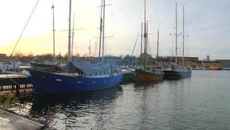 Blick-Auf-Die-Alten-Boote,-Die-An-Einem-Hellen,-Sonnigen-Tag-In-Einem-Natürlichen-Hintergrund-In-Schweden-Auf-Dem-Sauberen-Süßwasser-Schwimmen