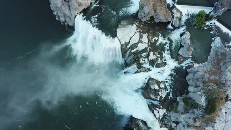 Birds-Eye-Aerial-View-of-Spectacular-Shoshone-Falls-Over-Steep-Cliff