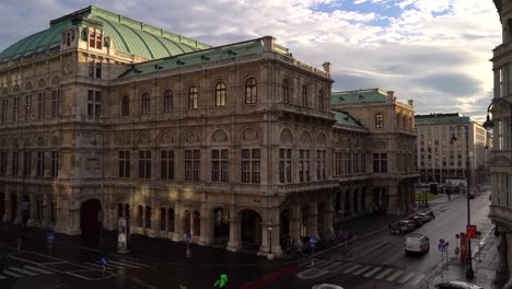 Slow-pan-across-famous-Vienna-Opera-from-high-above