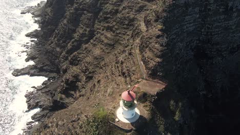 Aerial-Look-at-the-Makapu‘u-Point-Lighthouse-Hiking-Trail-and-Overlook,-Oahu,-Hawaii,-Year-2020