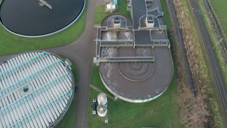 Aerial-of-Waste-water-flowing-through-aeration-tank-at-sewage-water-treatment-plant