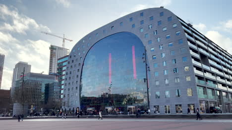 Exterior-Of-Markthal-,-Europe's-Largest-Covered-Market-Located-In-Rotterdam,-Netherlands
