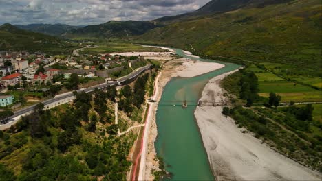 Aerial-shot-of-residential-in-Tepelena-city,-Albania