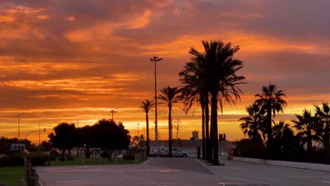 Orange-sky-at-sunset-over-a-fort-in-Carcavelos-near-the-beach