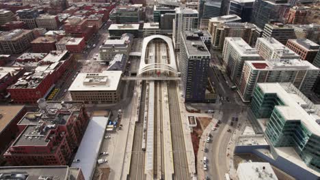 Railroads-Leading-To-Union-Station-Denver,-Colorado-Near-Downtown-Area