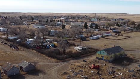 Drone-view-over-head-of-the-town-of-Empress-Alberta-Canada-during-the-daytime-in-the-prairies