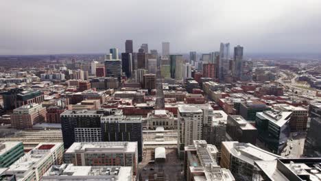 Aerial-View-Of-Downtown-Denver-Showing-Union-Station-And-Surrounding-Cityscape-Buildings