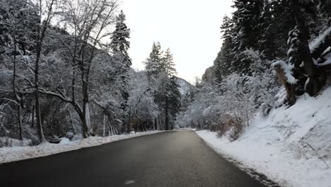 Winterwunderland-Pov-Beim-Fahren-Auf-Verschneiter-Bergstraße-In-Utah
