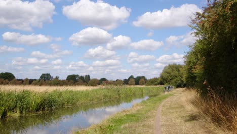 Wide-Shot-of-British-countryside-with-Trent-and-Mersey-Canal-on-a-sunny-day
