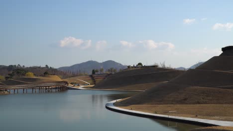 The-magnificent-Lake-Garden-in-Suncheon-Bay-National-Park-with-Bridge-of-Dreams---static-landscape-on-Autumn-day