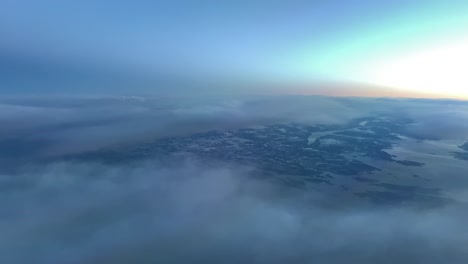 Aerial-view-of-the-Norwegian-coast-during-sunrise
