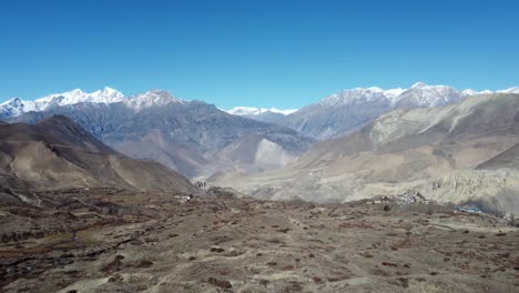Flying-over-the-barren-desert-wasteland-of-the-Himalaya-Mountains-of-Nepal