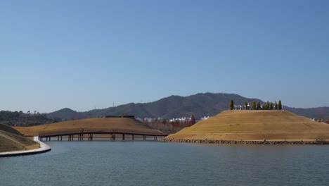 Man-made-Lake-Garden-skyline-in-Suncheonman-Bay-National-Garden,-Suncheon-South-Korea