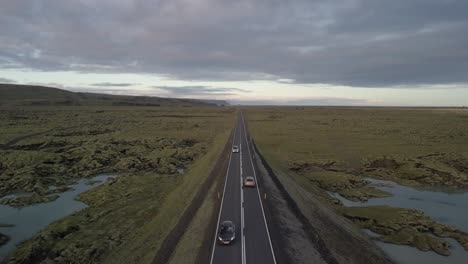 Drone-footage-flying-over-a-road-in-Iceland