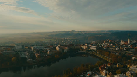 fly-over-lake-Tabor-Czech-autumn-cold-morning-sunshine