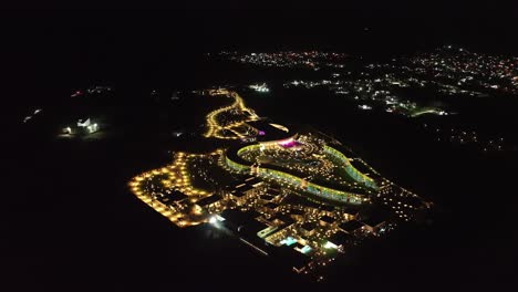 Aerial-drone-of-Temptation-Miches-Resort-at-night-in-Dominican
