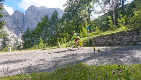 Cycling-across-the-Vrsic-Pass-in-Slovenia,-going-downhill