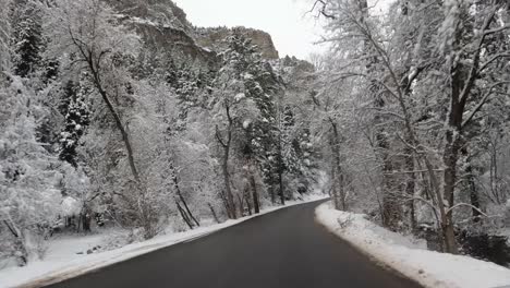 Snowy-Winter-Landscape-Driving-on-Utah-Mountain-Road---POV
