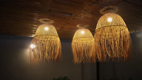 Rustic-lighting-decor,-lamps-lit-at-night