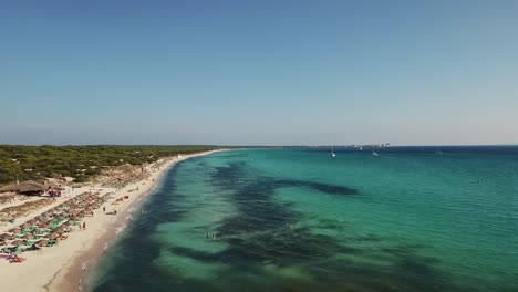 Amazing-view-in-4k-of-the-famous-Es-Trenc-beach-in-the-south-of-Mallorca,-Spain