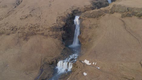 Aerial-Orbiting-View-Gluggafoss-Waterfall-in-Southern-Iceland