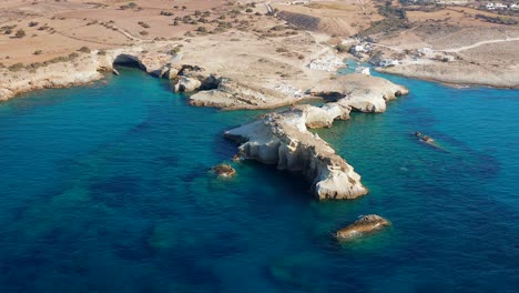 Milos-Island-Coastline-Aerial-Reveal-Push-Back,-Greek-Island